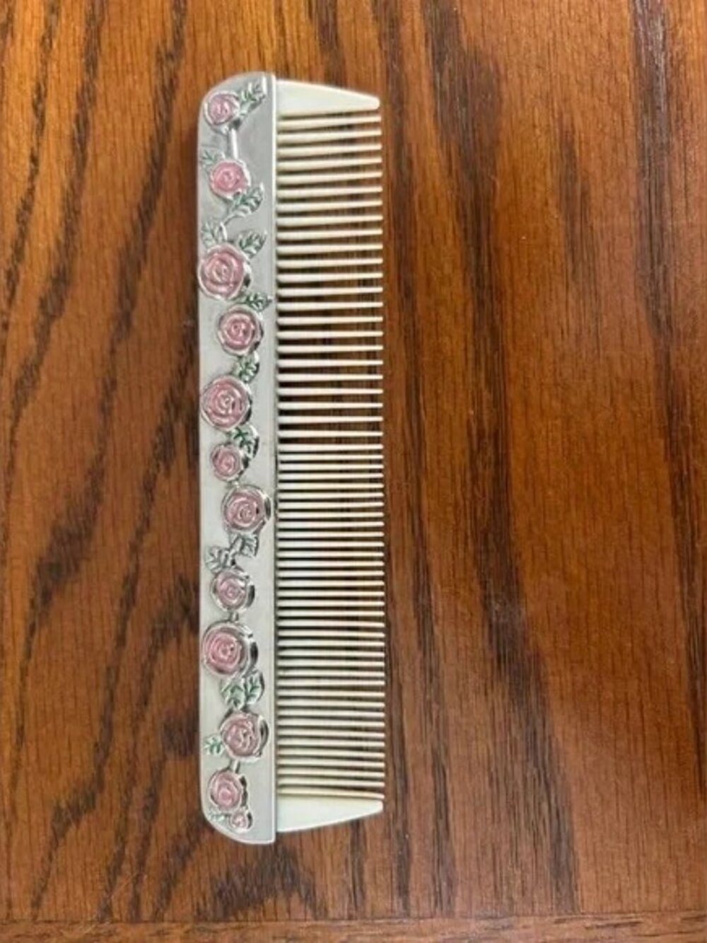Studio Silversmiths Vintage Antique comb with pink roses